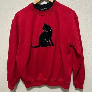 Vintage Black Cat Sweatshirt Size Medium (Tagged Large) Bedazzled